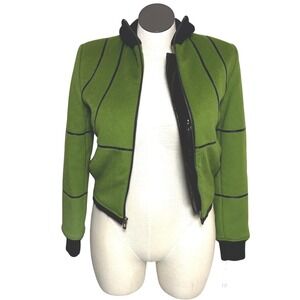 TSE 100% Pure Cashmere NWT Bomber Jacket Green Black Collar Zip Womens Size 4